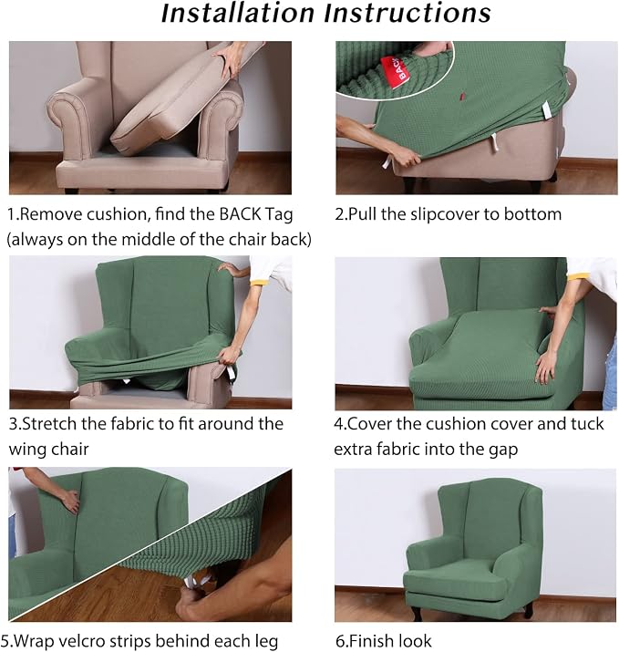 Turquoize Wingback Chair Covers 2 Piece Wing Chair Slipcover Stretch Slipcovers - Image 6