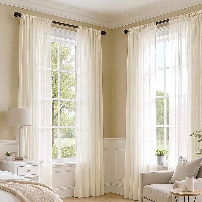 MIULEE Butter Cream Sheer Curtains 90 Inches Long, 4 Panels Set, Rod Pocket - Image 5