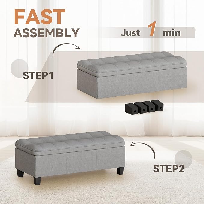 YESHOMY 47 Inches Ottoman with Storage, Storage Bench with Legs, Ottomans - Image 5