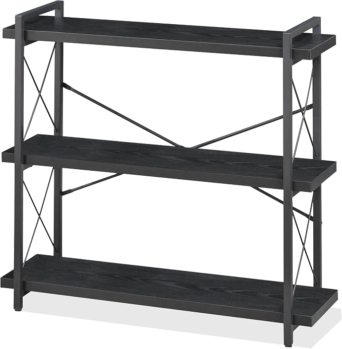 HCHQHS Bookshelf, 3-Tier Industrial Bookcase, Freestanding Horizontal by HCHQHS