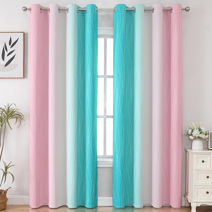 Estelar Textiler Pink and Teal Ombre Blackout Curtains 90 Inches Long 2 Panels - Image 2