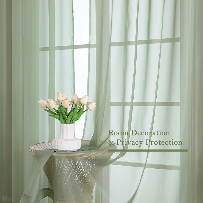 Lecloud Sage Green Sheer Curtains 120 Inches Long 2 Panels, Extra Wide - Image 7