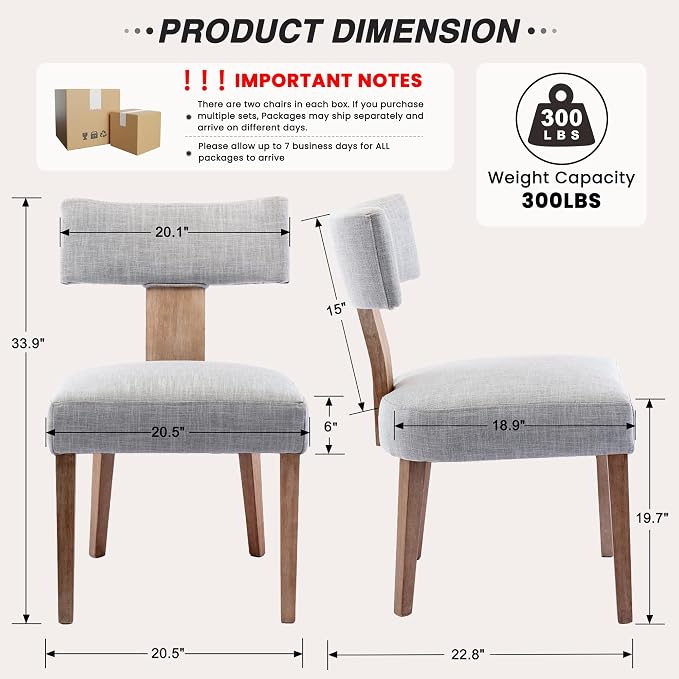 HNY Mid Century Modern Dining Chairs, Farmhouse Linen Fabric Upholstered Accent - Image 2