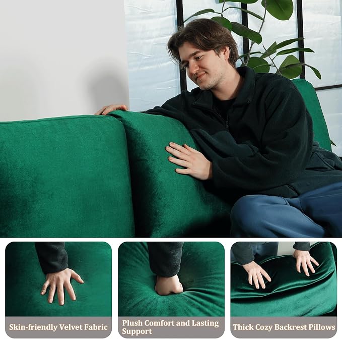 EASE MOOSE Large Seat Velvet L-Shaped Sofa, Soft 4 Seat Couch - Image 7