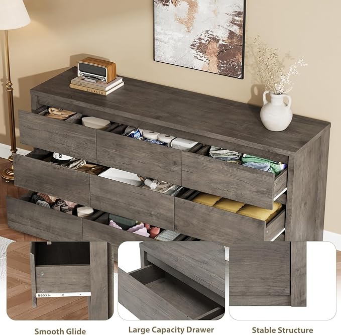GarveeHome 9 Drawer Dresser for Bedroom, Wide Modern Chest of Drawers, Large - Image 7