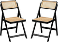 Furlide Rattan Folding Chairs, Modern Mid Century Dining Chairs Set of 2 by Furlide