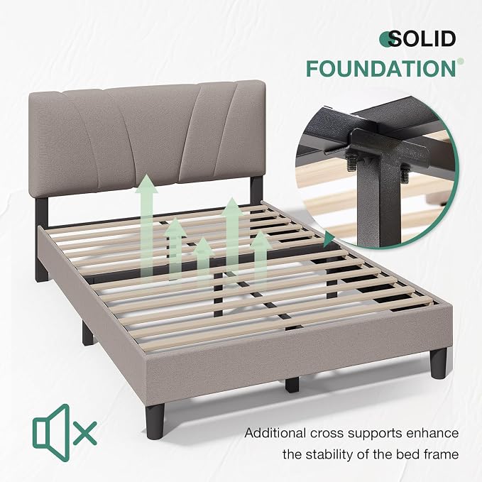 Novilla Queen Bed Frame with Headboard, Bed Frame Queen Size with Wood Slats - Image 9