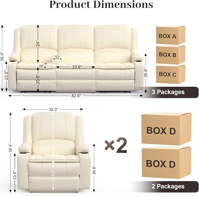 Yolsali 3 Seater Recliner Sofa Set - Image 2