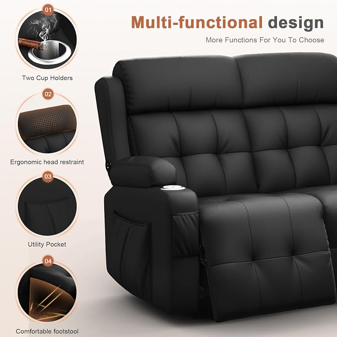 Home Theater Seating Loveseat Recliner Sofa, Wall-Hugger Reclining Couch - Image 3