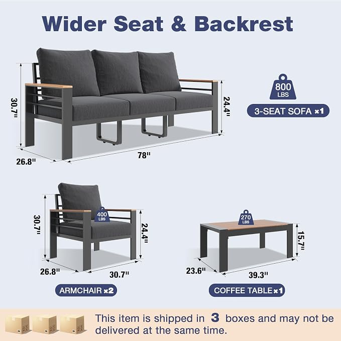 Aoxun Aluminum Patio Furniture Set 5 Seats, Oversized Outdoor Sectional - Image 7
