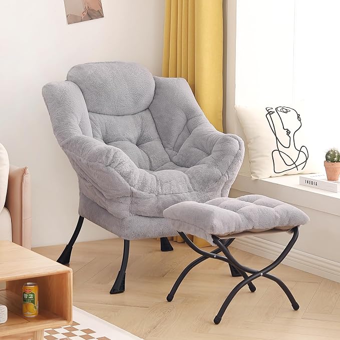 Tiita Lazy Chair with Ottoman, Light Grey Modern Large Accent Armchair - Image 8