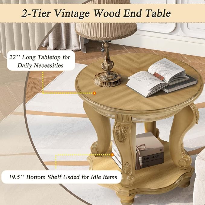 Round End Table for Living Room, Solid Wood Sofa Side Table - Image 6