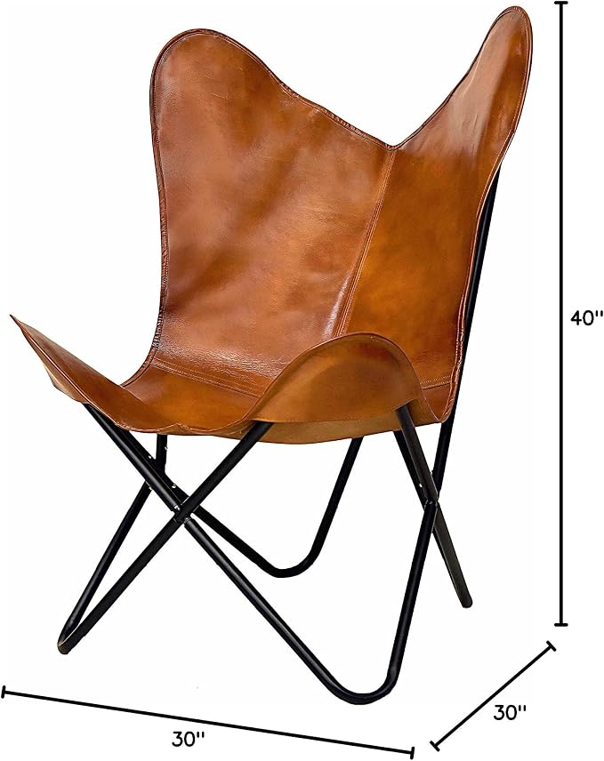 cuero Handmade Living Room Buffalo Leather Chair, Home-Decor, Butterfly Chair - Image 3