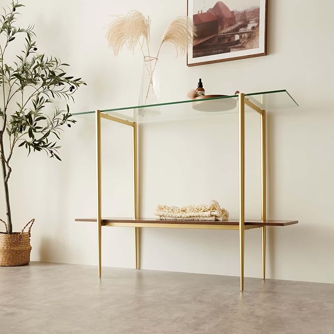 LumFurn Glass Console Table for Living Room, Foyer & Entrance, 2-Tiers - Image 5
