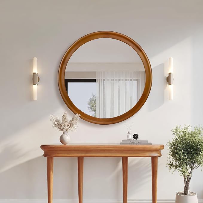 Round Wood Mirror for Wall, 36 Inch Circle Decorative Mirror - Image 5