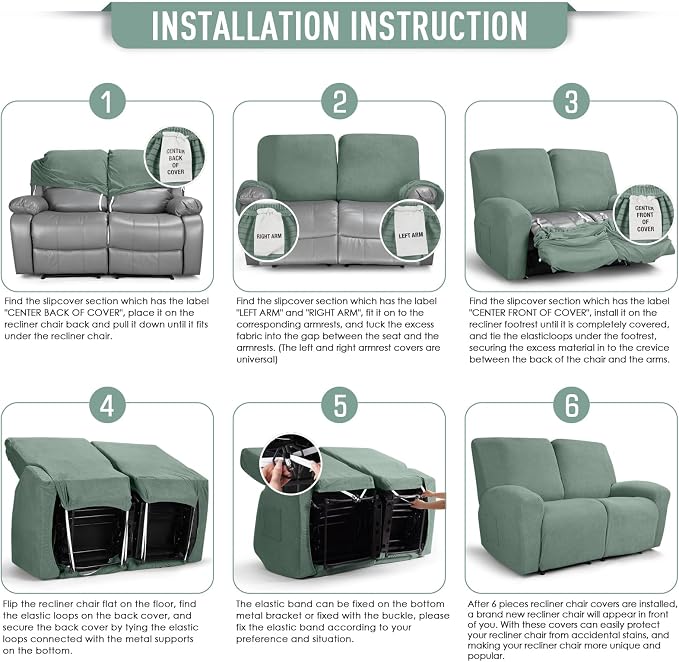 TAOCOCO Recliner Loveseat Slipcover, 6 Pieces Dual Recliner Sofa Covers - Image 6