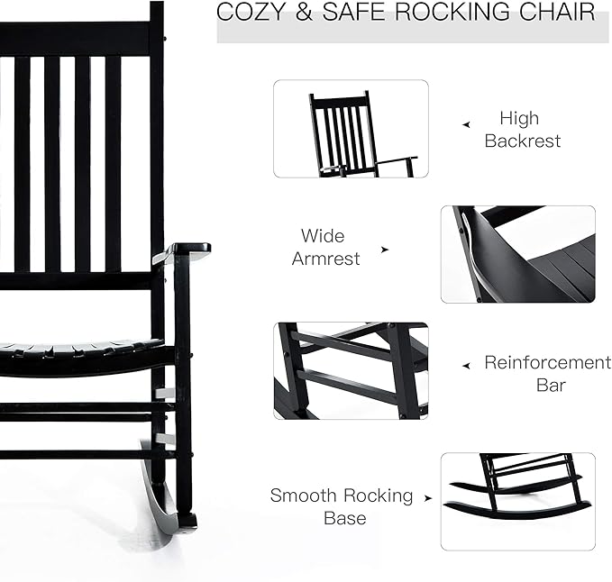 Outsunny Outdoor Rocking Chair, Patio Wooden Rocking Chair - Image 4