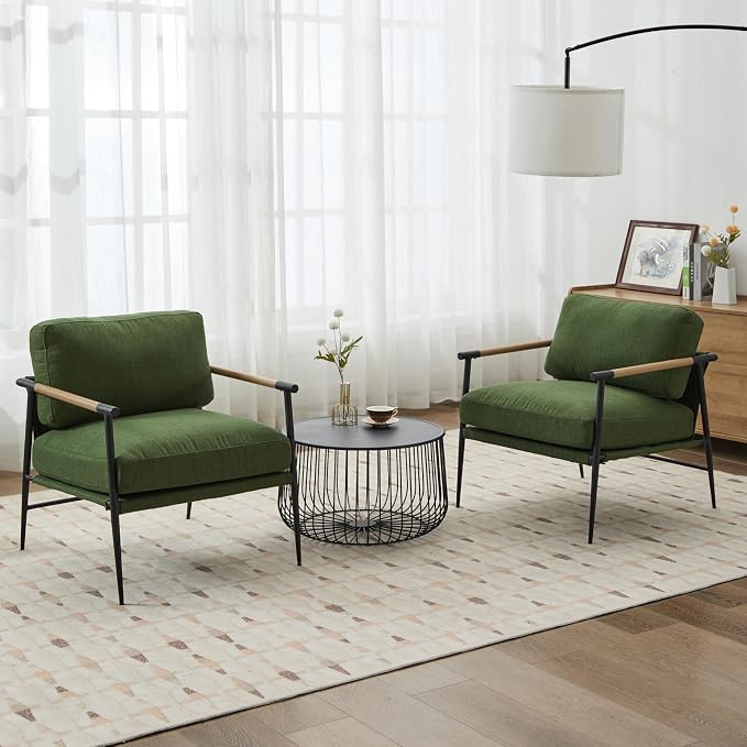 Ya-Home Mid-Century Accent Chair, Soft Armchair Linen Fabric Lounge Chair - Image 6