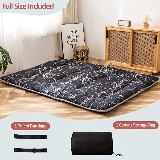 MAXYOYO Black Marble Printed Japanese Futon Floor Mattress, Thicken Sleeping - Image 2