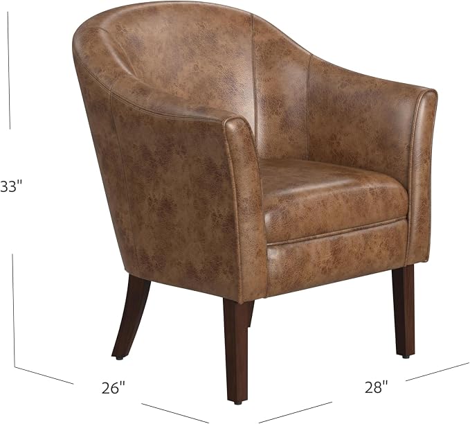 HomePop Modern Barrel Accent Chair, Distressed Brown Faux Leather - Image 3