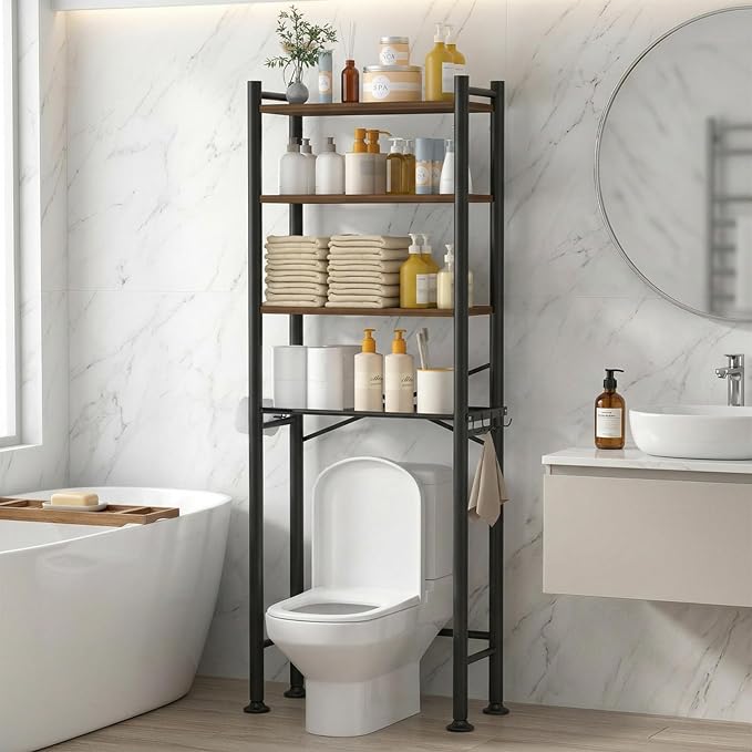 GloTika 4-Tier Over Toilet Storage - 150lb Total Capacity Metal Bathroom by QualityHomewareTimlessComfort