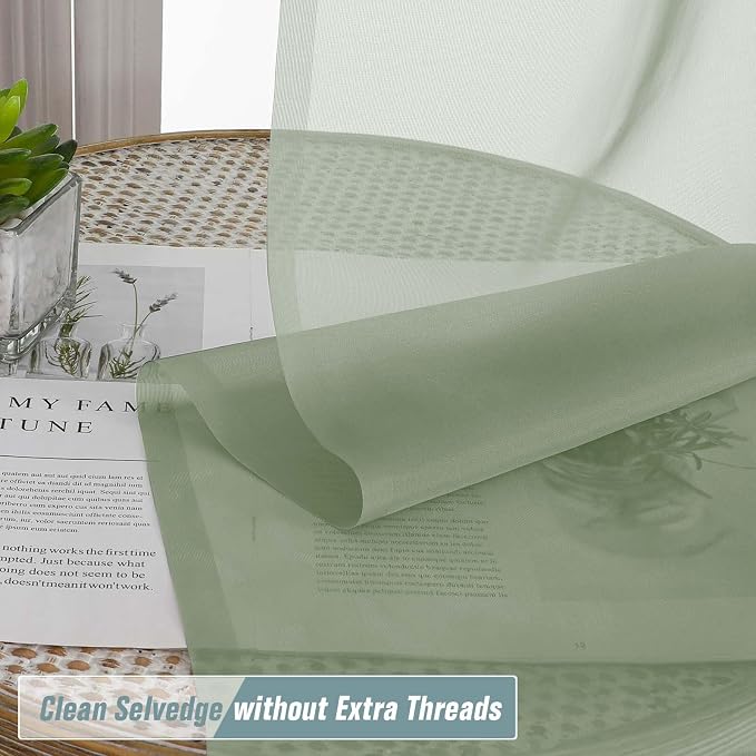 Green Sheer Curtains 216 Inches Long, Extra Long Light Filtering Modern Scarf - Image 2