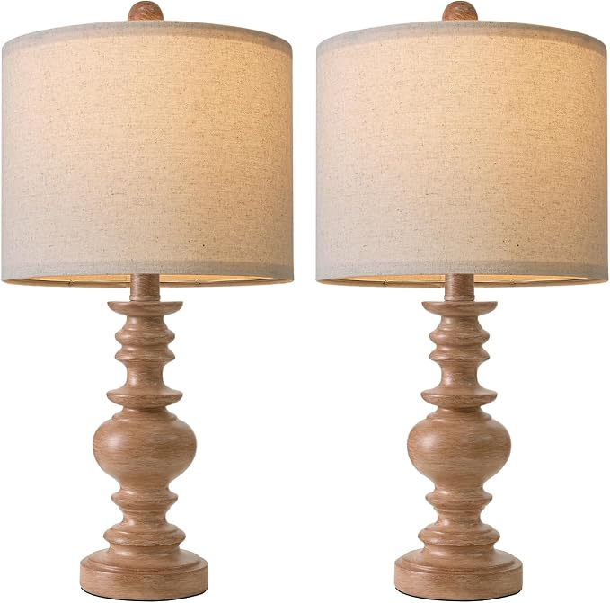 BOBOMOMO 20" Rustic Bedside Lamps Set of 2- Vintage Resin Table Lamps - Image 8