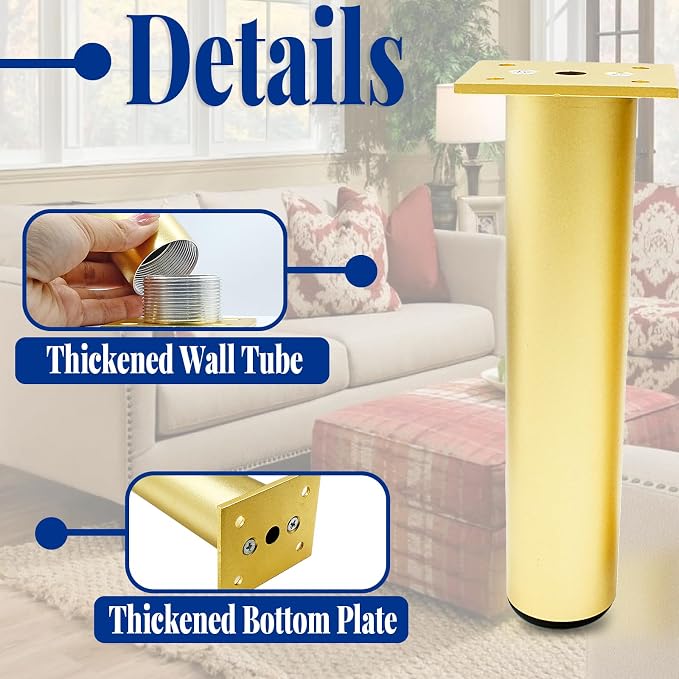 Set of 4 Aluminum Alloy Furniture Legs 7 Inch Height, 1.5 Inch Diameter - Image 4