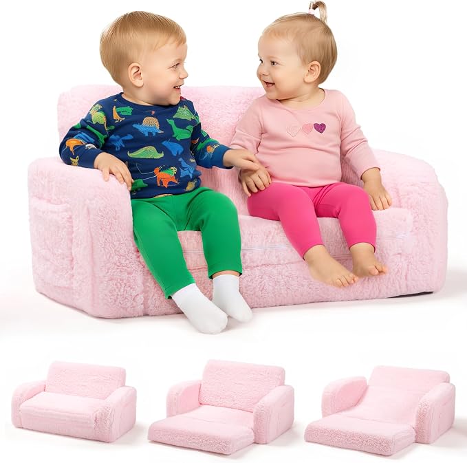 3-in-1 Extra Wide Convertible Kids Couch, Flip Open Toddler Couch to Lounger by LittleDove