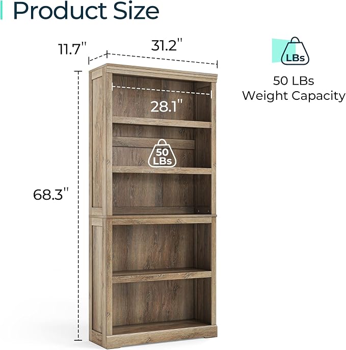 LINSY HOME 5-Shelf Bookcase, Bookshelves Floor Standing Storage Shelves 68 in - Image 3