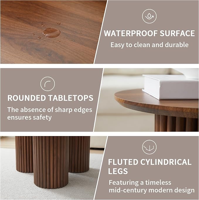 Bifins Round Nesting Coffee Table Set of 3, Mid Century Modern Fluted Coffee - Image 4