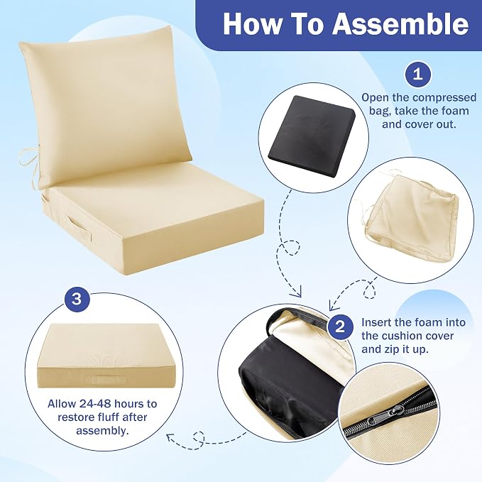 IASEAHK Outdoor Seat Cushion Set, Waterproof & Fade Resistant Patio Chair - Image 8