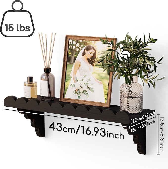 QsQueen Scalloped Wood Wall Shelf – 17 Inch Floating Shelf - Image 3