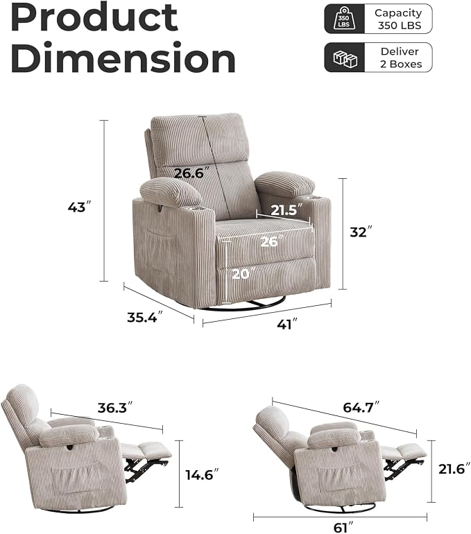 Rocking Chair Nursery with Adjustable Armrests, Electric Glider Recliner - Image 2
