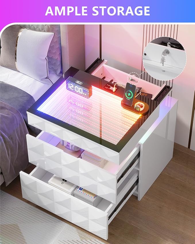 HWB Nightstand with RGB Lights, 3 Drawers Night Stand with Hidden Storage - Image 6