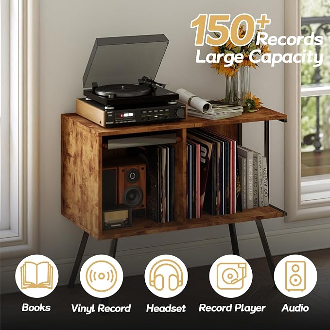 Faesun Flip Top Record Player Stand, Large Turntable Stand Holds up to 150+ - Image 4