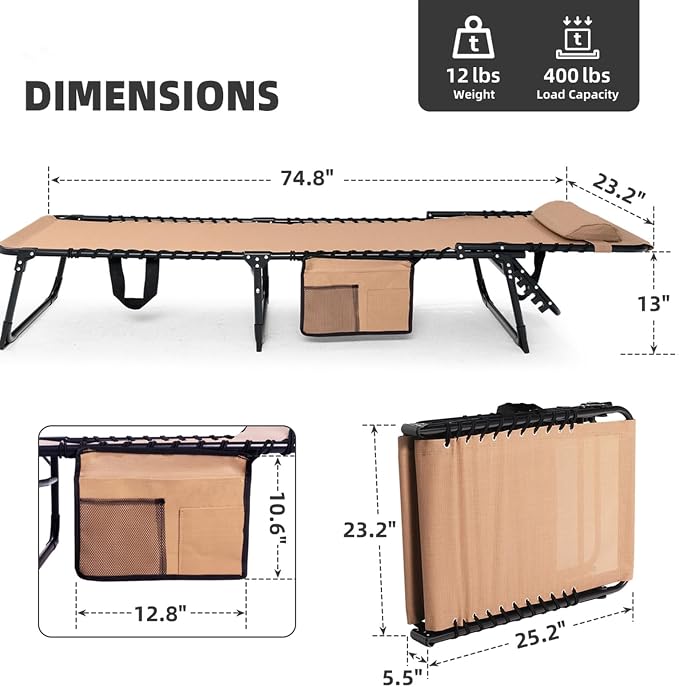 Folding Chaise Lounge Chair Bed - Image 3