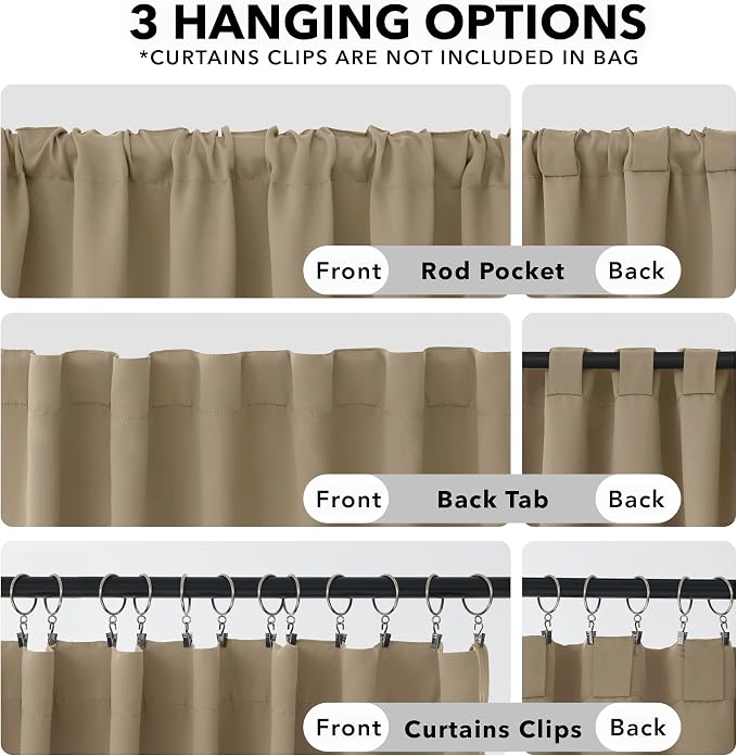 Deconovo Solid Room Darkening Panels Back Tab and Rod Pocket Curtains Blackout - Image 2