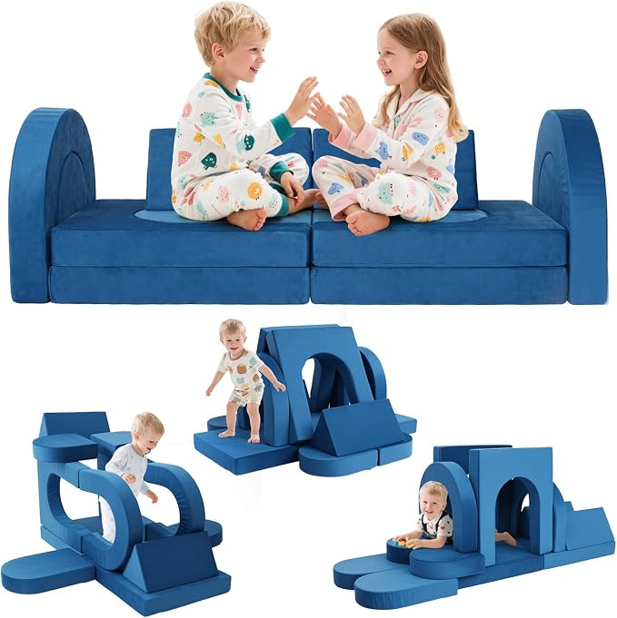 12 Pcs Modular Kids Play Couch, Toddler Couches That Fold Out, Plush Foam Chair by VIXLONOutdoorSlowTime