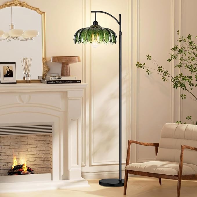 QIYIZM Glass Floor Lamp for Living Room, Mid Century Modern Brass Tall Lamp - Image 8