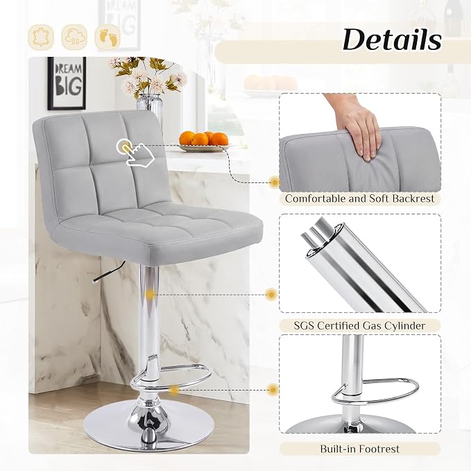 DUMOS Bar Stools Set of 4, 24 inch Counter Height Bar Stools, Upholstered - Image 3
