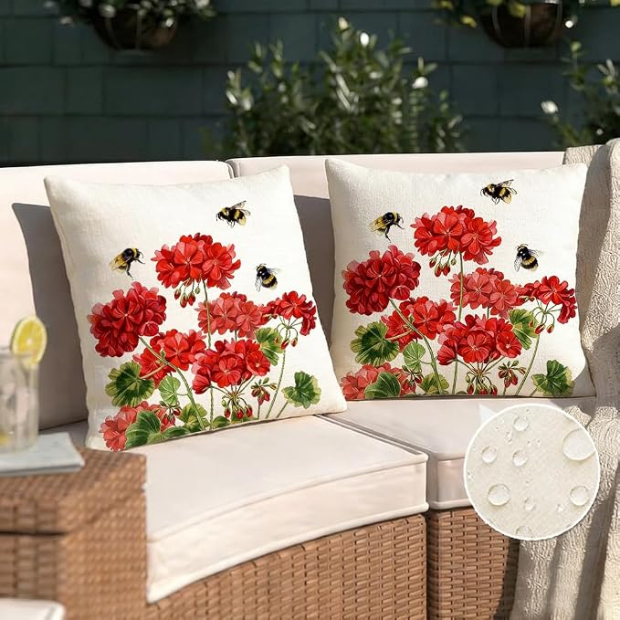 RABUSOFA Spring Summer Outdoor Pillow Covers 20x20 Inch Waterproof - Image 2