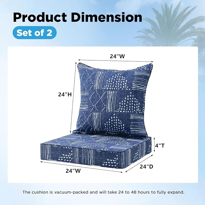 Outdoor Deep Seat & Back Cushion Set, 24 x 24 Inch Water Repellent and Fade - Image 2