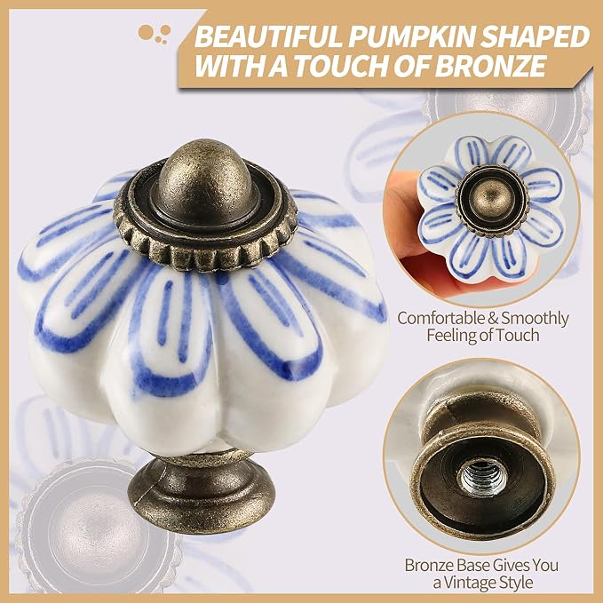 Ivory Pumpkin Knobs 6 Pack Ceramic Cabinet Knobs Vintage Drawer Pulls - Image 3