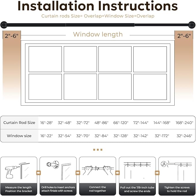 Zeerobee Curtain Rods for Windows 72 to 144, 1 Inch Industrial Wrap Around - Image 6