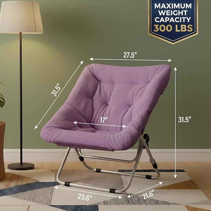 Tiita Comfy Folded Chair, Soft Faux Fur Oversized Folding Accent Chair - Image 3