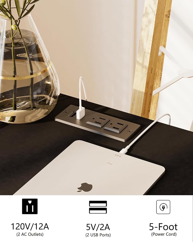JOONEE Black Nightstand with Outlet, Modern Bedside Table with Storage Drawer - Image 4