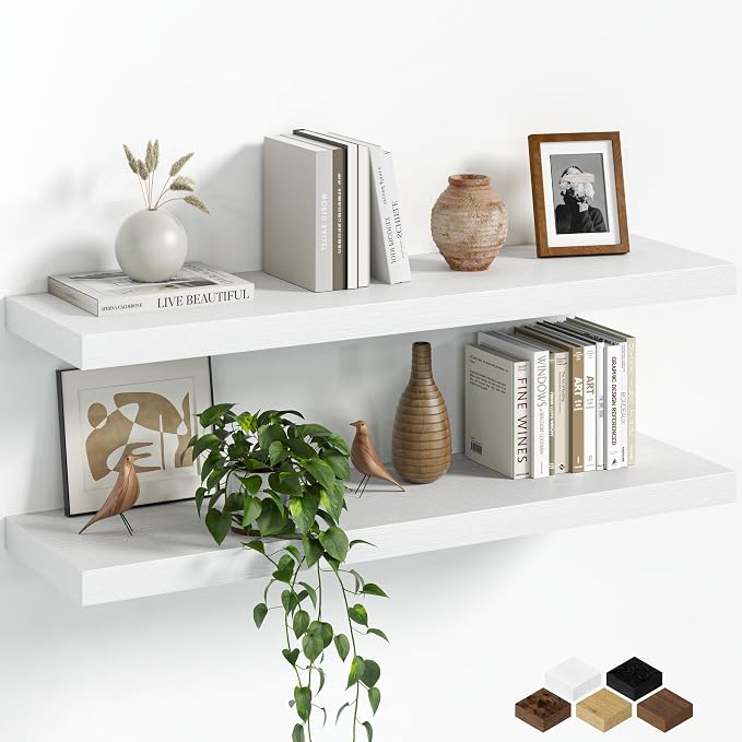 Fun Memories Floating Shelves for Wall, 32 Inch Set of 2 Rustic Wood Wall by FunMemories