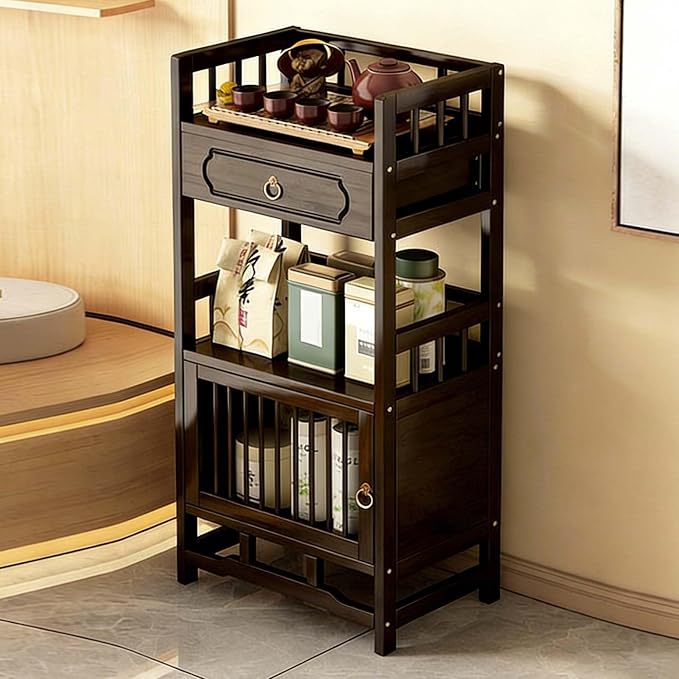 Bamboo Storage Cabinet with Drawer, Tea Set/Book/Decorative Items Storage Rack by Unknown
