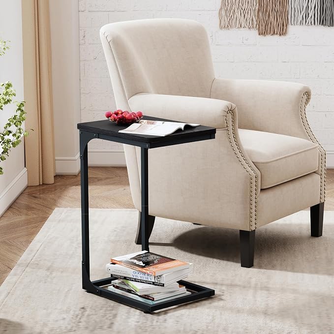 QEEIG C Table Side Table Set of 2 Living Room Sets C Shaped Couch Tray End - Image 2